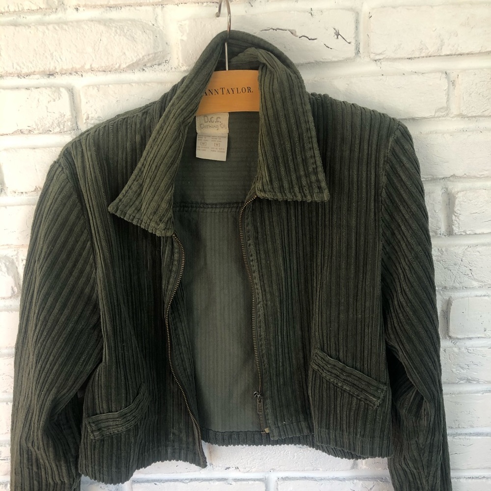 VINTAGE 1970s Cropped Green Corduroy Jacket  - S/M